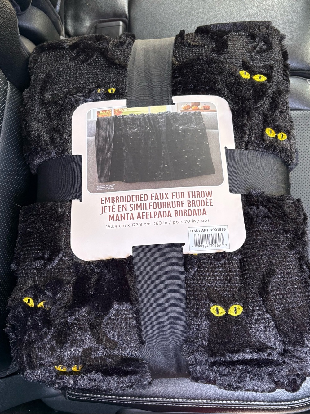 NWT Costco Halloween Faux Fur Embroidered Throw Blanket Black Cat 60x70